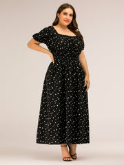 Plus Size Polka Dot Square Neck Dress Trendsi