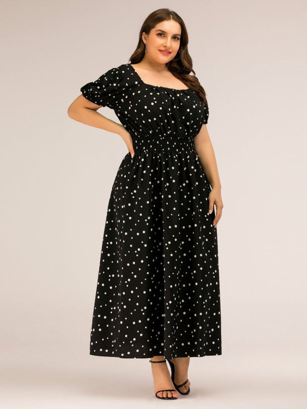 Plus Size Polka Dot Square Neck Dress Trendsi