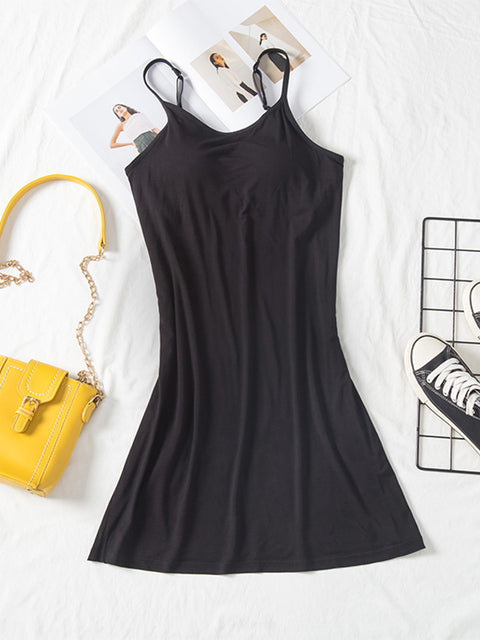 Round Neck Spaghetti Strap Cami Dress with Bra Trendsi