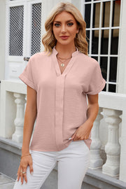 Notched Short Sleeve Blouse Trendsi