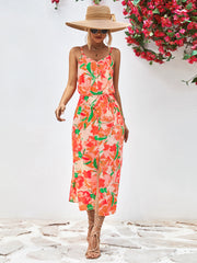 Printed Spaghetti Strap Front Slit Dress Trendsi