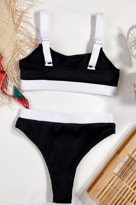 Color Block Scoop Neck Bikini Set Trendsi