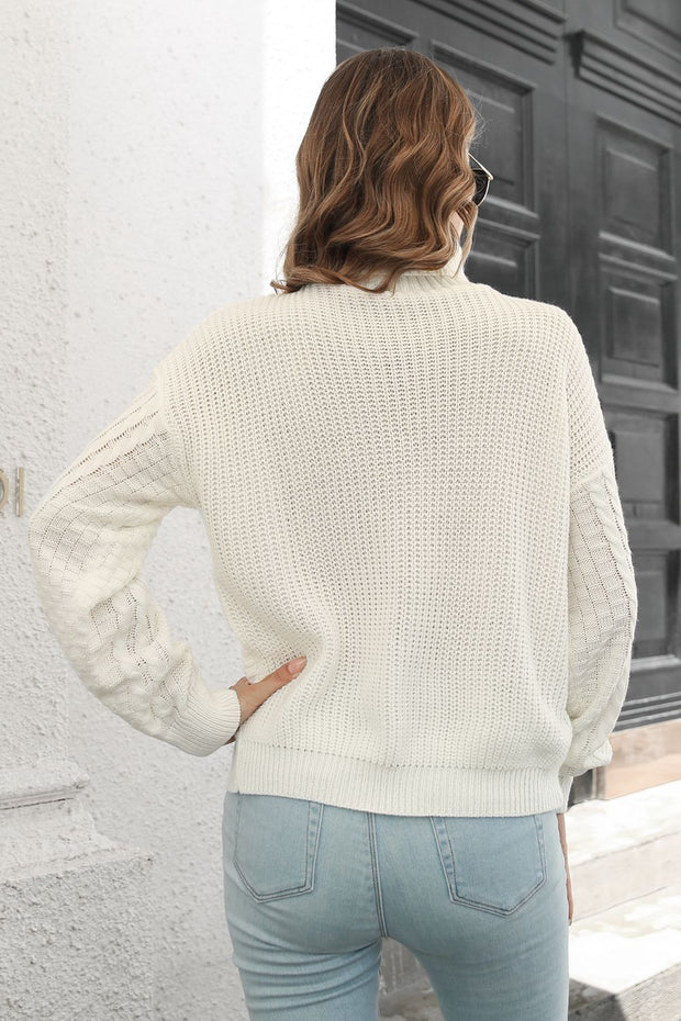 Cable-Knit Turtleneck Sweater Trendsi