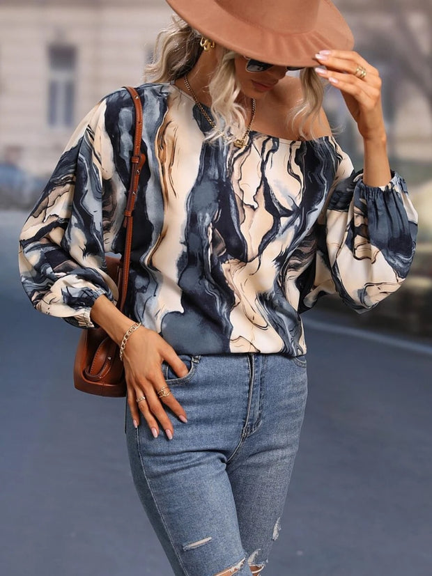 Printed Boat Neck Blouse Trendsi