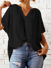 Ruched Notched Half Sleeve Blouse Trendsi