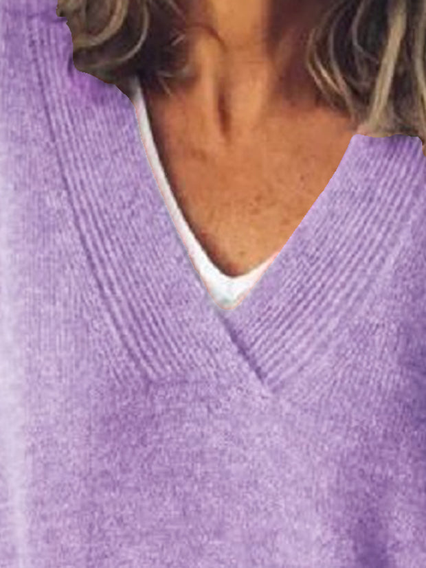 V-Neck Dropped Shoulder Sweater Trendsi