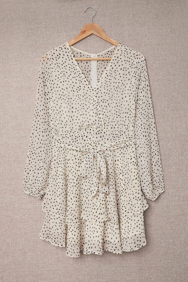 Tied Polka Dot Balloon Sleeve Layered Dress Trendsi