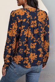 Printed Notched Long Sleeve Blouse Trendsi