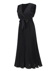 Tied Surplice Cap Sleeve Pleated Dress Trendsi