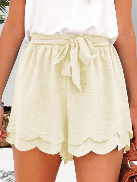 Tied Layered Scalloped Hem Shorts Trendsi