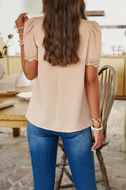 Ruched Mock Neck Short Sleeve Blouse Trendsi