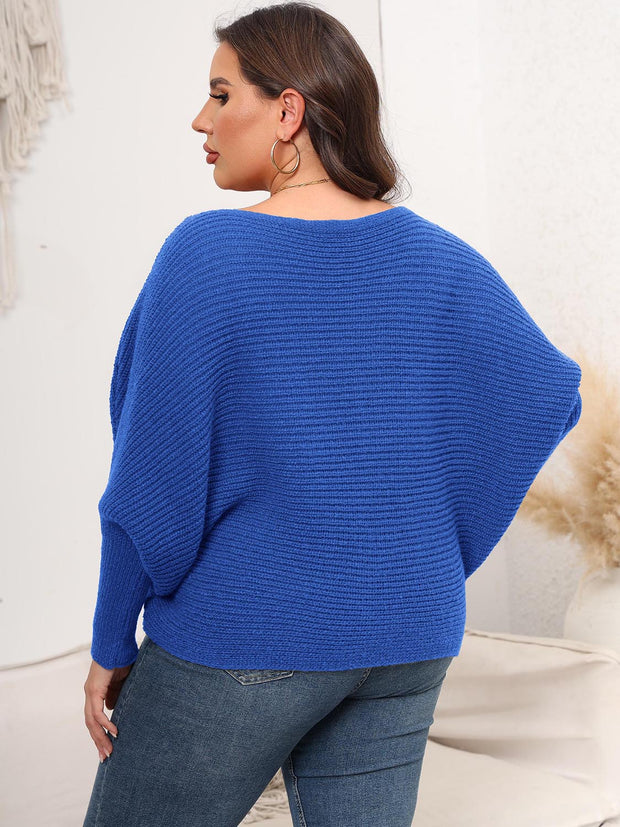 Full Size Boat Neck Batwing Sleeve Sweater Trendsi