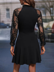 Lace Tie Neck Flounce Sleeve Dress Trendsi