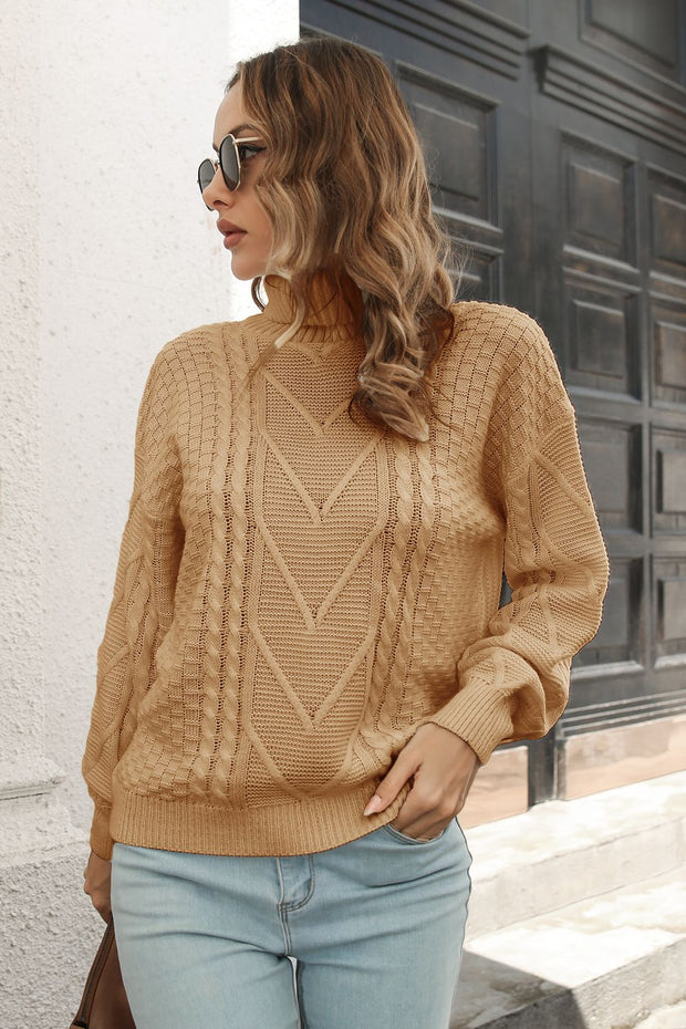 Cable-Knit Turtleneck Sweater Trendsi