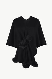 Surplice Neck Pom-Pom Trim Poncho Trendsi