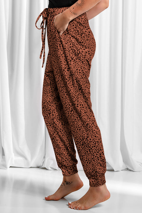 Full Size Leopard Drawstring Pocketed Pants Trendsi