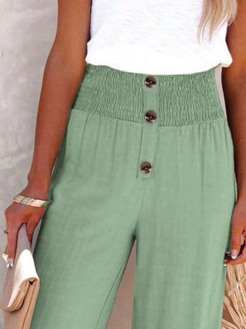 Full Size Decorative Button High Waist Pants Trendsi