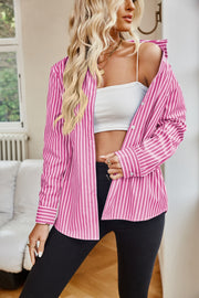 Striped Button Up Long Sleeve Shirt Trendsi