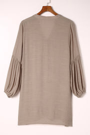 Notched Button Up Balloon Sleeve Longline Top Trendsi