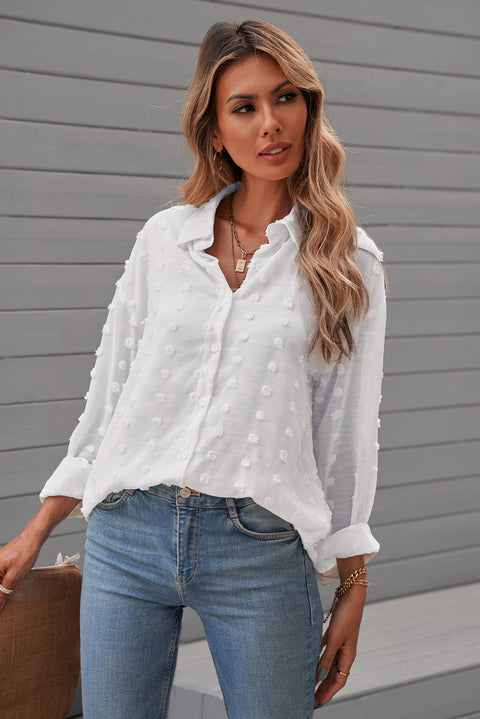 Swiss Dot Button Up Long Sleeve Shirt Trendsi