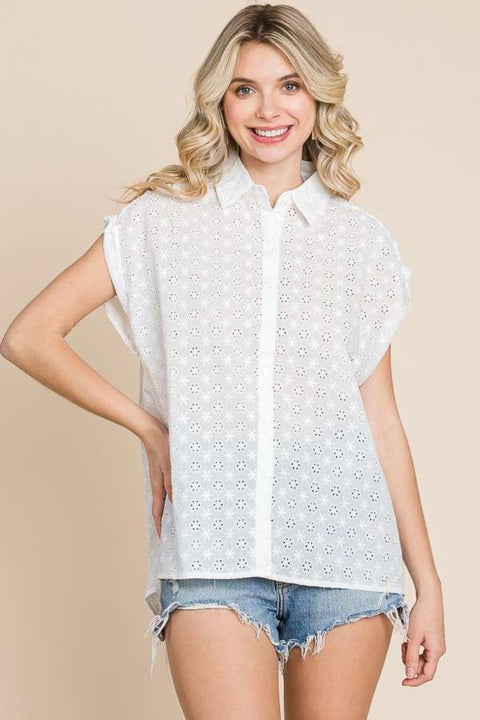 Culture Code Eyelet Crisscross Back Button Up Shirt Trendsi