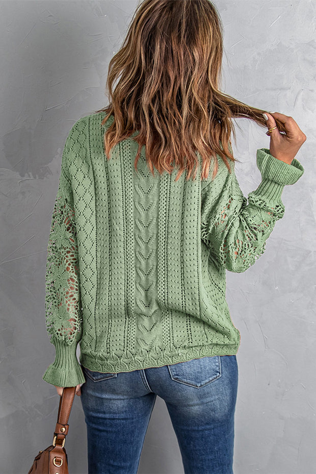 Openwork Lantern Sleeve Dropped Shoulder Sweater Trendsi