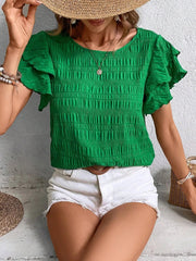 Round Neck Flounce Sleeve Blouse Trendsi