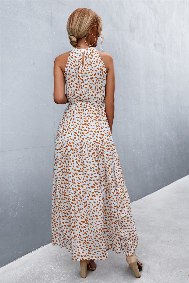 Printed Sleeveless Tie Waist Maxi Dress Trendsi