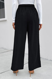 High Waist Ruched Tie Front Wide Leg Pants Trendsi