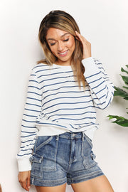 Double Take Striped Long Sleeve Round Neck Top Trendsi