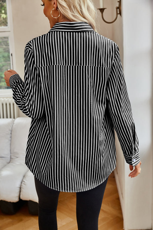 Striped Button Up Long Sleeve Shirt Trendsi