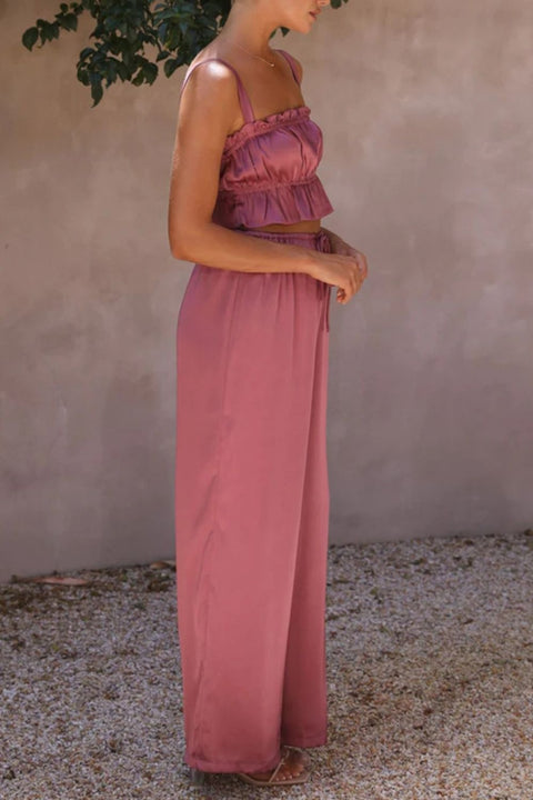 Ruffled Sleeveless Top and Wide Leg Pants Set Trendsi