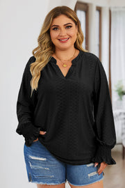 Plus Size Eyelet Notched Flounce Sleeve Blouse Trendsi