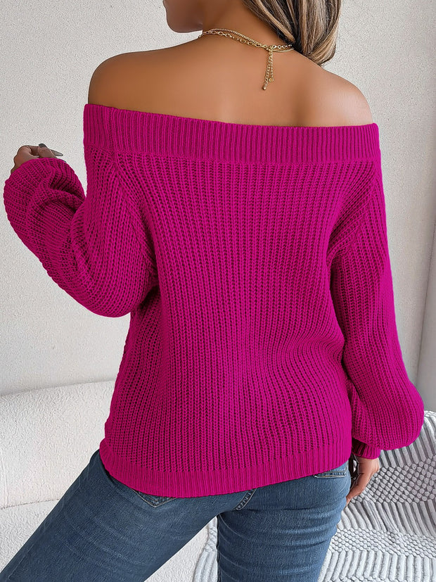 Openwork Off-Shoulder Long Sleeve Sweater Trendsi