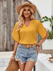 Notched Slit Half Sleeve Blouse Trendsi