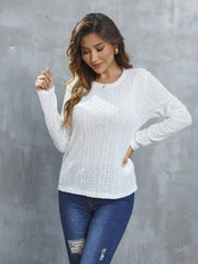 Eyelet Round Neck Long Sleeve Top Trendsi