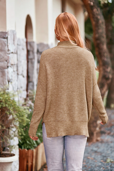 Mock Neck Rib-Knit Sweater