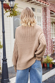 Ribbed Drop Shoulder Lantern Sleeve Sweater Trendsi