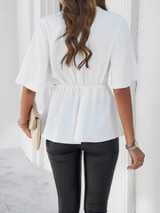 Surplice Tie Waist Half Sleeve Blouse Trendsi