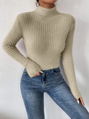 Ribbed Turtleneck Long Sleeve Sweater Trendsi