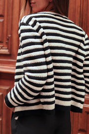 Striped Button Down Cardigan Trendsi