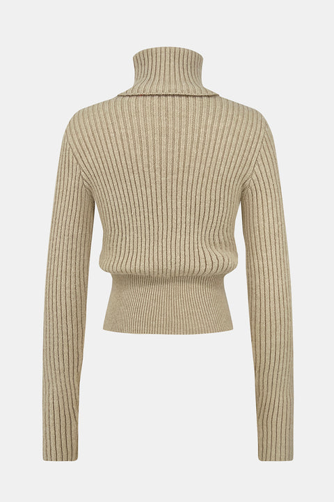 Ribbed Turtleneck Long Sleeve Sweater Trendsi