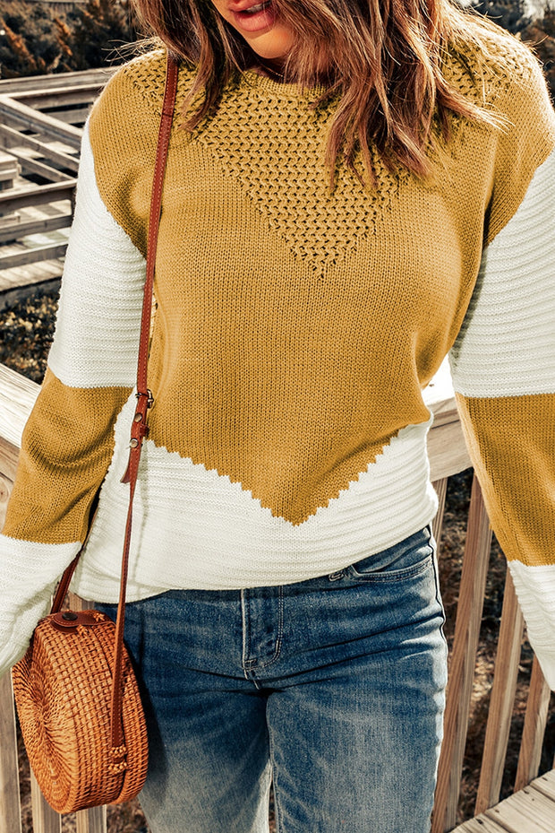 Woven Right Two-Tone Openwork Rib-Knit Sweater Trendsi