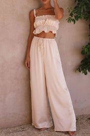 Ruffled Sleeveless Top and Wide Leg Pants Set Trendsi