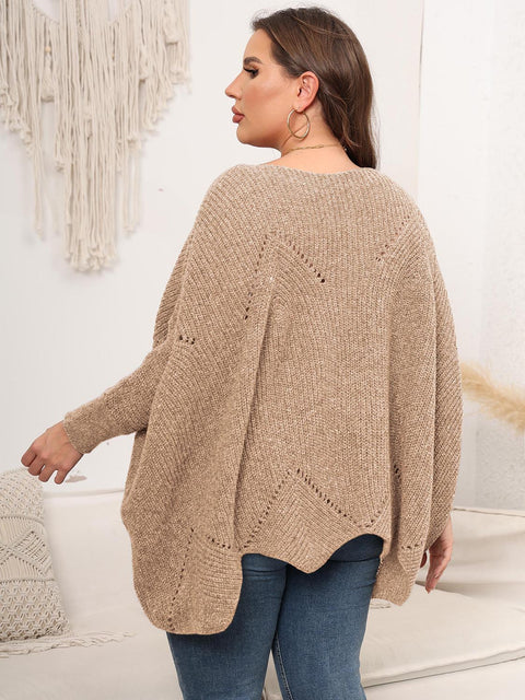 Plus Size Round Neck Batwing Sleeve Sweater Trendsi