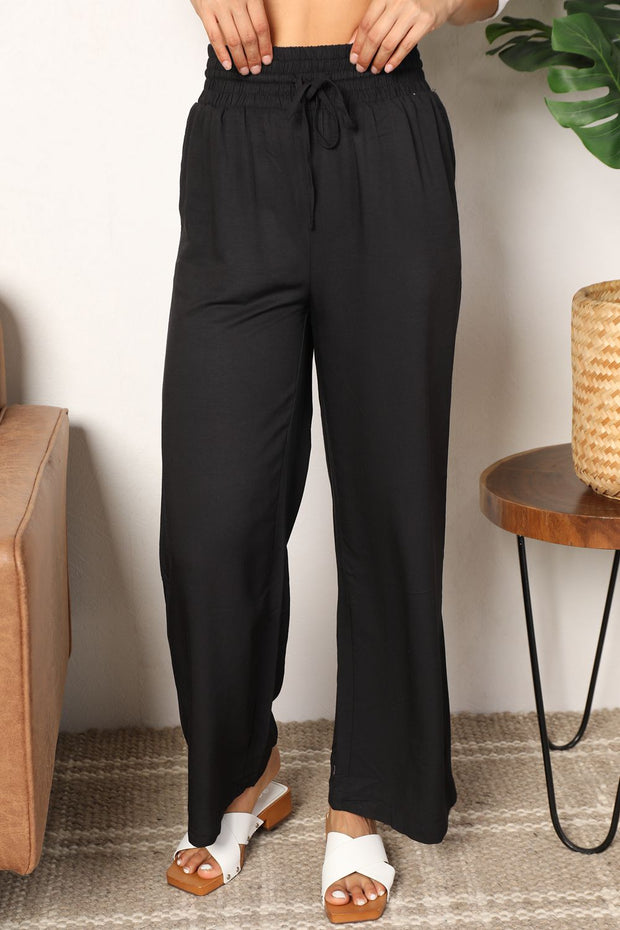 Double Take Drawstring Smocked Waist Wide Leg Pants Trendsi