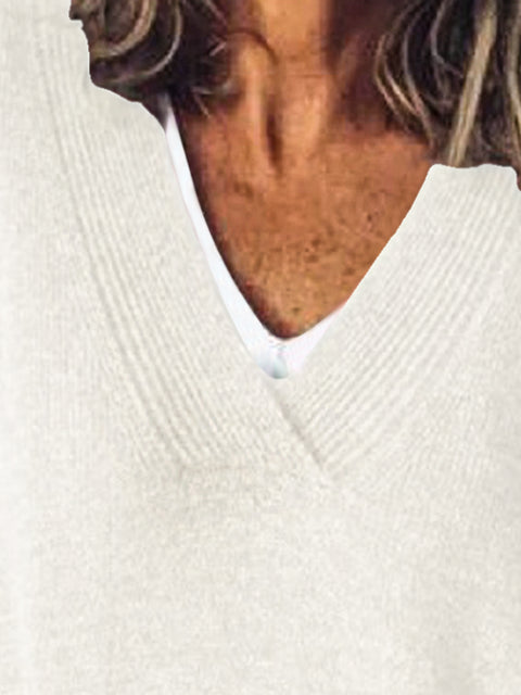 V-Neck Dropped Shoulder Sweater Trendsi