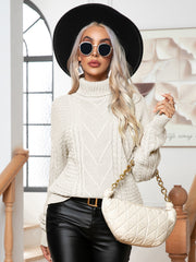 Turtleneck Cable-Knit Long Sleeve Sweater Trendsi