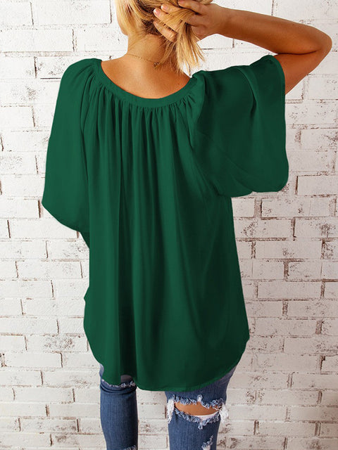 Ruched Notched Half Sleeve Blouse Trendsi