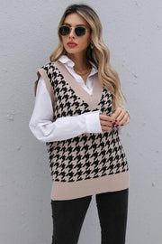 Houndstooth V-Neck Knit Vest